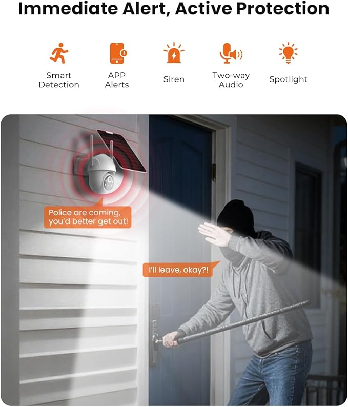 4G LTE Cellular Security Camera Wireless Outdoor with 3-year Unlimited Data SIM Card, Solar Camera, No WiFi Security Camera, Color Night Vision, 360° Live View, PIR Motion Sensor, 2-Way Audio