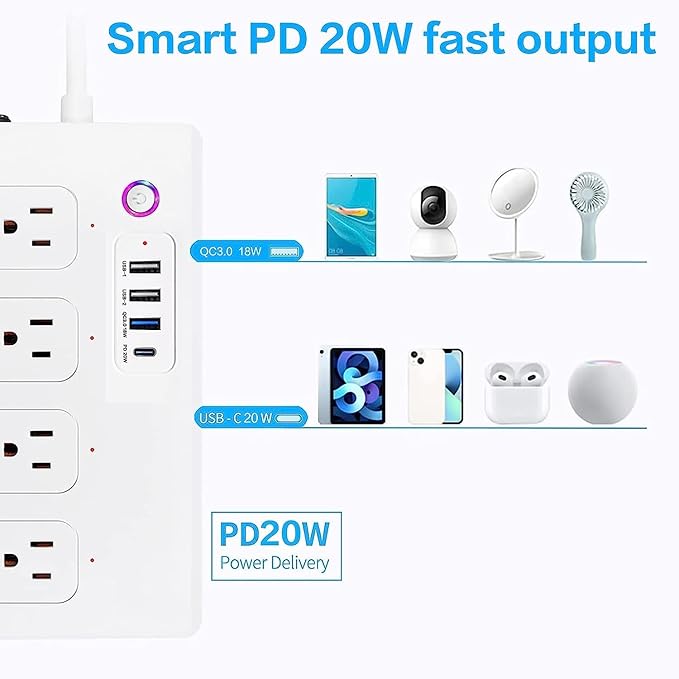 Smart Power Strip Surge Protector,Smart Fast Charge, 4 Individually Controlled Outlets, Compatible with Alexa Google Home Phiilps HUE-WiFi Upgrade Version - White