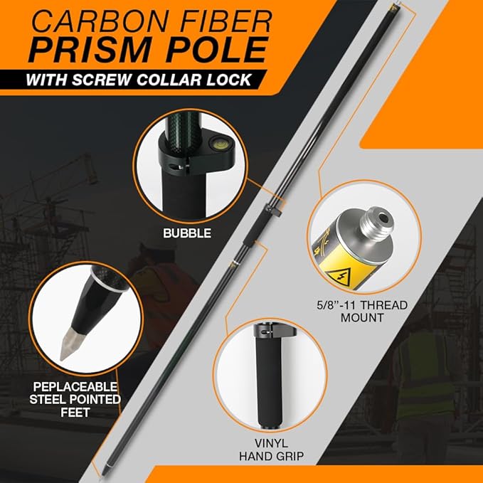 Carbon Fiber 2M 2Section Survey Pole–GPS Rover Rod 6.5FT/2M 2Sections Design for Land Surveying & Engineering – RTK GPS/GNSS Accessory –Includes Level Vial & Carrying Bags (GLS22-B)