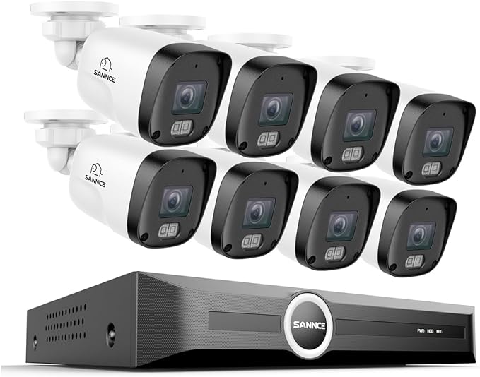 SANNCE 2K 3MP PoE Security Camera System, 8CH 6MP Surveillance NVR with 8 x 3MP HD Weatherproof Cameras with H.265 Video Compression, Smart IR LED, APP Push Alert, Remote Access