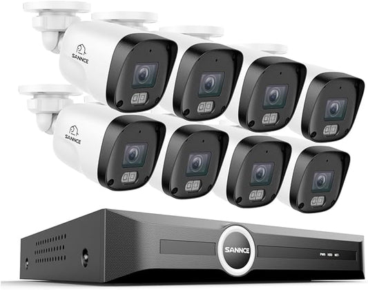 SANNCE 2K 3MP PoE Security Camera System, 8CH 6MP Surveillance NVR with 8 x 3MP HD Weatherproof Cameras with H.265 Video Compression, Smart IR LED, APP Push Alert, Remote Access