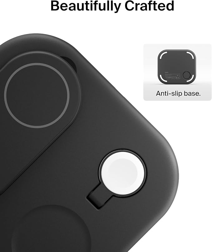 Belkin 3-in-1 MagSafe-Compatible iPhone Charger 15W, Foldable Magnetic Qi2-Certified Wireless Charging Station for iPhone 16, Apple Watch Series 10, AirPods 4, and More, w/Non-Slip Base & PSU - Black