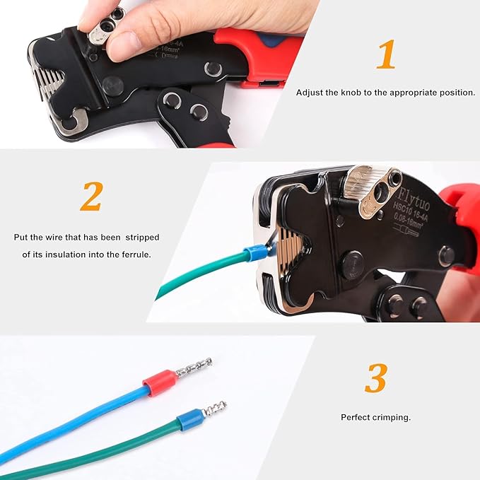 Front Loading Ferrule Crimp Tool and Ferrule Crimper Works for End Sleeves Ferrules and Wire End Terminals from AWG 30-5