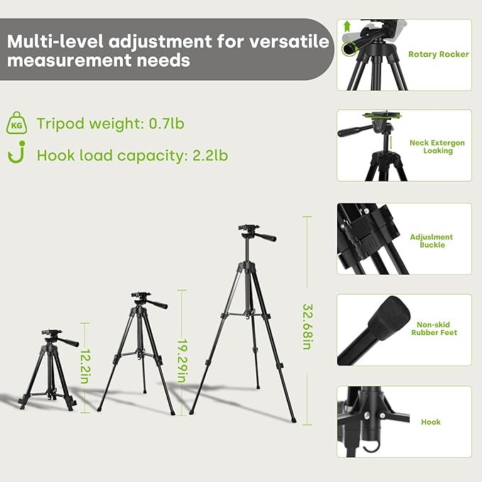 Green Laser Level with Adjustable Tripod Self-leveling& Manual Mode Horizontal and Vertical Lazer Level, 2xAA Batteries for Construction Home Decoration DIY etc.