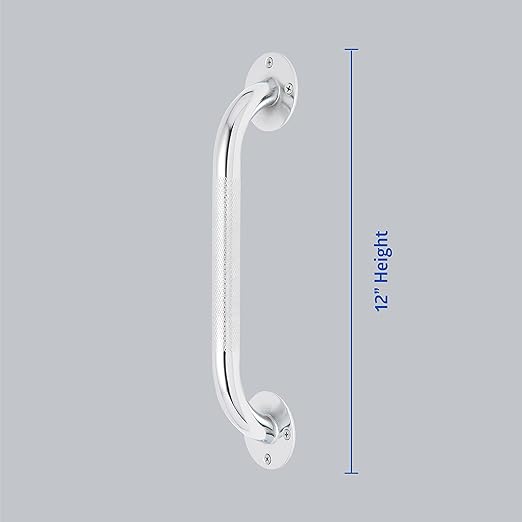 Medline Knurled Chrome 12” Grab Bar for Shower & Bathtub, Independence & Ease of Movement — for Elderly, Handicapped or Seniors, 300 lb. Capacity, 1 Bar