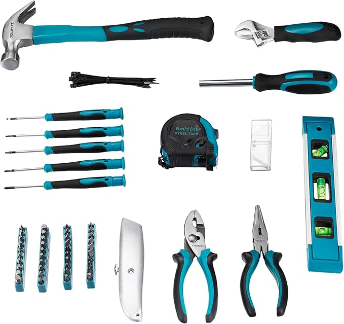 Multi-Purpose Tool Kit with Compact Round Pouch, 164-Piece, Clear Blue 12 x 11.4 x 2 inches