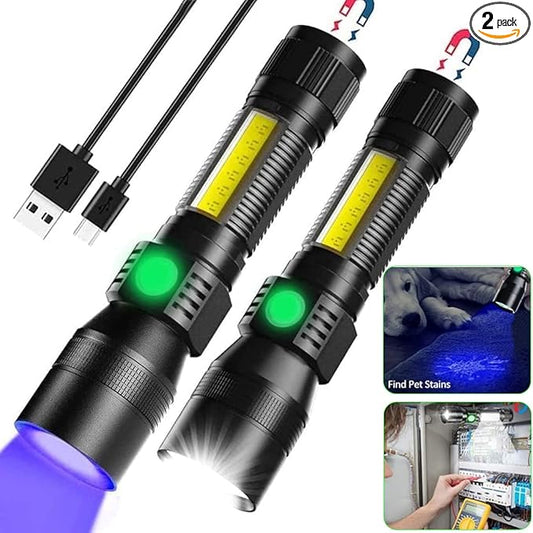 Black Light UV Flashlight Rechargeable, 3in1 Super Bright Tactical Flashlights LED UV Black Light &Redlight, 2000Lumen 7Modes, Zoomable, Waterproof Pocket Flashlight for Pet Stains Detection,Camping