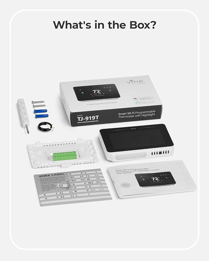 Vine Smart Thermostat for House with Nightlight, 4.3 Inches WiFi Thermostats for Home Work with Alexa and Google Assistant, 7day x 8period Programmable, C-Wire Required