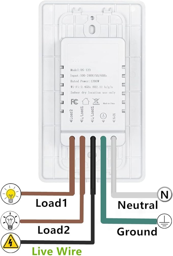 Nexete Smart Wi-Fi Double Light Switch, 2 in1 Single Pole Switch Compatible with Alexa Google Assistant & IFTTT,Remote Control, Timing Function No Hub Required (1-Pack Double)