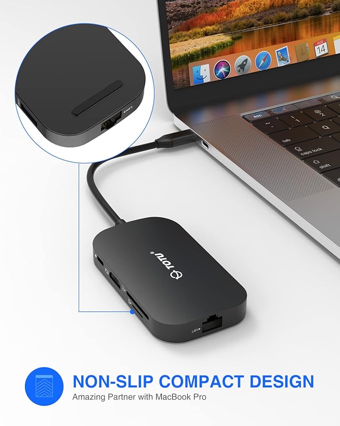 USB C Hub, 9-in-1 Type C Hub with 4K USB C to HDMI, Ethernet Port, USB-C Power Delivery (PD) Port, 2 USB 3.0 Ports, USB 2.0 Port, SD/TF Card Reader, Compatible with MacBook Pro Air and Type C Laptops