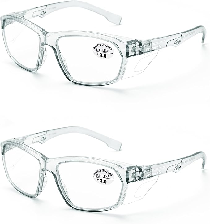 ProtectX Stylish Anti-Fog & Scratch-Resistant Safety Glasses With Readers, UV Protection Goggles, Anti-Impact Lightweight Glasses for Men＆Women Charcoal Reading 3.0-2 Pack