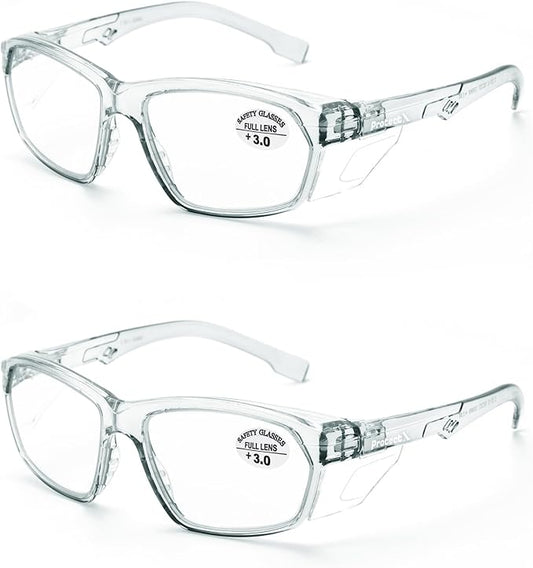 ProtectX Stylish Anti-Fog & Scratch-Resistant Safety Glasses With Readers, UV Protection Goggles, Anti-Impact Lightweight Glasses for Men＆Women Charcoal Reading 3.0-2 Pack