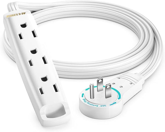 Maximm 3 Ft Black 360° Rotating Flat Plug Extension Cord with 3 Outlets on One Side, Space-Saving Design for Compact Areas, Home & Office Use UL-Listed