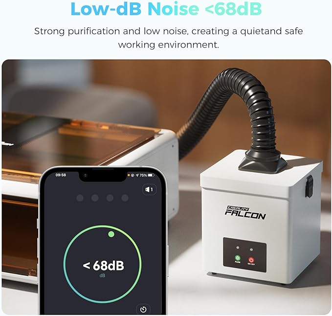 Creality Falcon Smoke Purifier, 2 Layer Filtration, 99.97% Purification Rate, Low Noise＜68dB, 3 Level Speeds Adjustable, 115m³/h, 45W Desktop Air Purifier for A1 Laser Engraver
