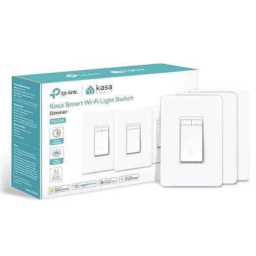 Kasa Apple HomeKit Smart Dimmer Switch KS220P3, Single Pole, Neutral Wire Required,2.4GHz Wi-Fi Light Works with Siri, Alexa and Google Home,UL Certified, No Hub Required,White, 3 Count (Pack of 1)