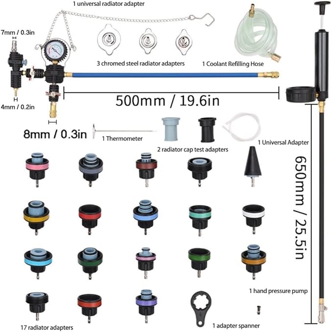 CALU LUKY 28 Pcs Universal Radiator Pressure Tester, Coolant Pressure Tester kit Vacuum Type Cooling System Tool Kit w/Carrying Case, Pressure Tester Kit,Cooling System Pressure Tester Kit