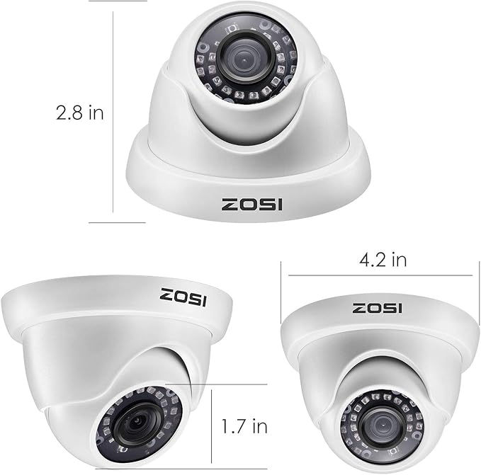 ZOSI 1000TVL CCTV Camera 24 IR LEDs Indoor Outdoor Day Night Vision 65ft Security Dome Color Camera for DVR Surveillance System (White)