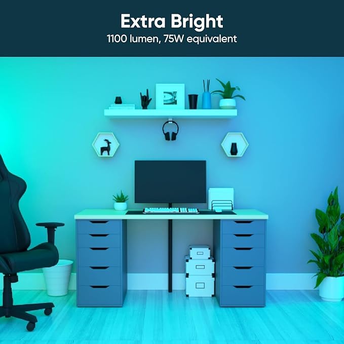 Bulb Color, 1100LM Wi-Fi A19 Smart Bulb, 16 Million Colors & Tunable White, Works with Alexa and Google Assistant, 75W Equivalent, Dimmable, Timer, CRI>90, E26, No Hub Required, 2-Pack