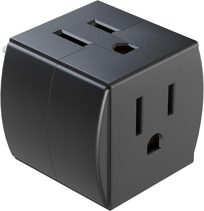 3 Outlet Wall Adapter, 90 Degree 3 Way Plug Adapter Cube Tap, 3 Prong Multi Plug Outlet, Outlet Extender for Home Office School Dorm, ETL Listed, Black