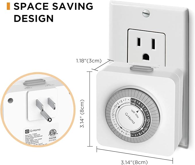 G-Homa Timer Outlet Electric Indoor with 2 Grounded Outlet,Plug-in 24-Hour Mechanical Timers,Daily On/Off Cycle,Energy Saving for Lamps, Seasonal, Christmas Lights and Holiday Decorations (2 Pack)
