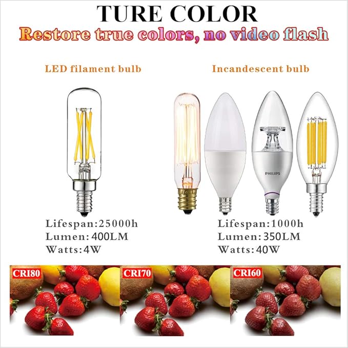 LiteHistory E12 led bulb Dimmable 4W equal 40W led candelabra bulb daylight 5000K clear T6 T25 E12 edison bulb for ceiling fan,chandelier AC120V 400LM 6Pack