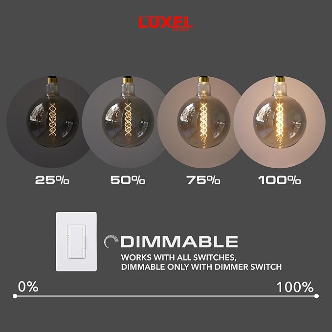 Oversized Edison LED Light Huge Bulb Vintage G63(G200) 7W Equivalent 40W - Dimmable 2200K Warm Glow - 350 Lumens E26 Base - Large Filament Decorative Bulbs - 360° Beam (Smoky Glass)