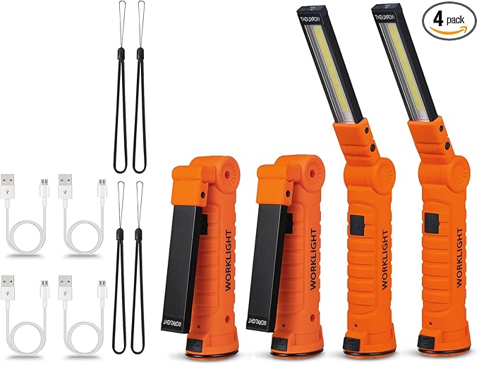 4 Pack Flash lights Vagocom Automotive Tools for Mens Dad,Cordless LED Rechargeable Worklight with Magnetic Base 360° Rotate 5 Modes Brightness Trouble Torch for BBQ,Camping,Handmade,Mechanic,Gift