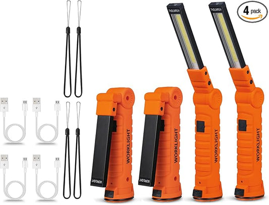 4 Pack Flash lights Vagocom Automotive Tools for Mens Dad,Cordless LED Rechargeable Worklight with Magnetic Base 360° Rotate 5 Modes Brightness Trouble Torch for BBQ,Camping,Handmade,Mechanic,Gift