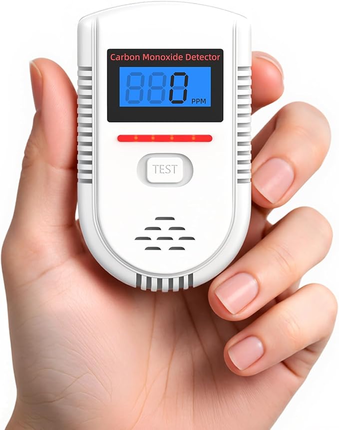 Carbon Monoxide Detectors: Battery Powered CO Alarm with Real-time Display of PPM, Portable CO Detector Gas Monitor Alarm No Green Light Flashing for Home/Children's Room/RV