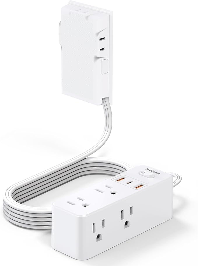 Power Strip Surge Protector with Flat Extension Cord Outlet Cover 6 AC Outlets(3 Wall Outlets Extender) 3 USB Ports (2USB C), 1050 Joules, Multi Plug for Home Office College Dorm Room Essential
