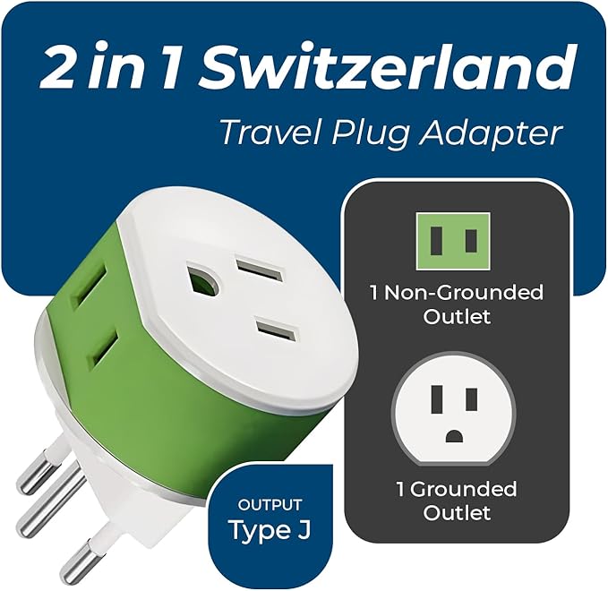 OREI Switzerland Power Plug Adapter with 2 USA Inputs - Travel 3 Pack - Type J (US-11A) Safe Grounded Use with Cell Phones, Laptop, Camera Chargers, CPAP, and More