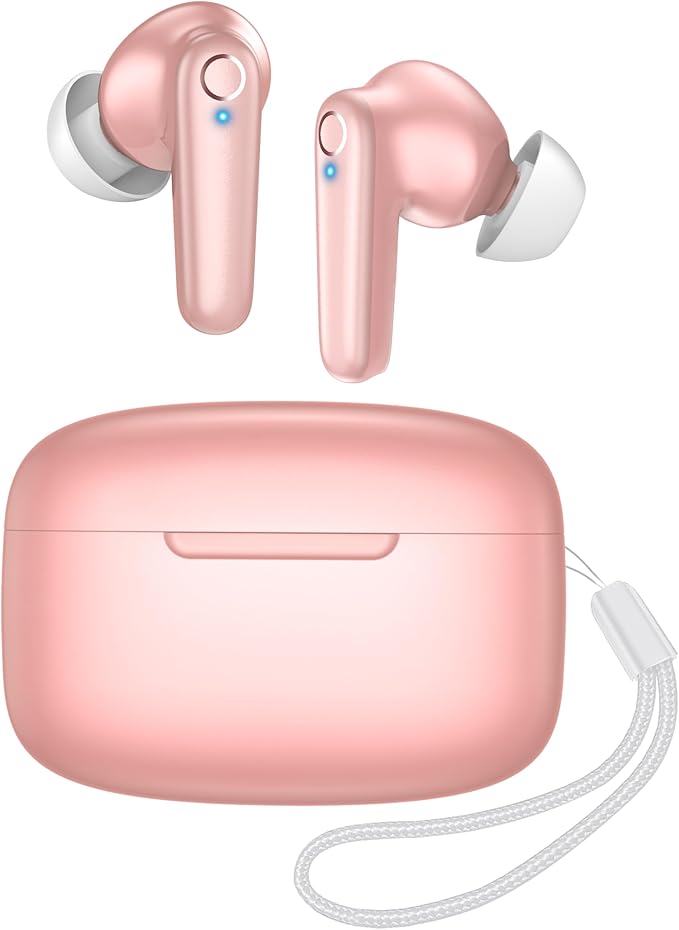 Wireless Ear Buds Bluetooth 5.3 60H Using Time Headphones Deep Bass Clear Call Earbuds with Built-in Mic Touch Control Lightweight Headsets for Studying Working Gaming Pink