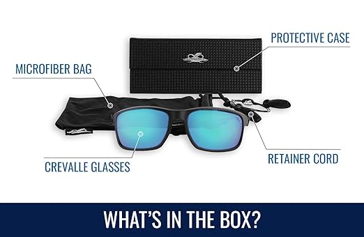 Bullhead Safety Crevalle Polarized Safety Glasses with Performance Fog Technology, Case and Cord Included, Blue Light Glasses with UV Light Protection, Ice Blue Mirror Lenses, Matte Black Frame