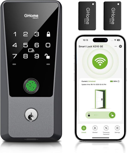 GHome Smart Locks for Front Door with WiFi – 6-in-1 Keyless Entry Smart Fingerprint Lock with Keypad, Auto Lock, App Control, Easy Installation, Smart Deadbolt Lock, Airbnb, Rental, Smart Home