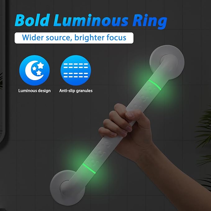 2 Pack 16 Inch White Shower Grab Bar,Bath Grab Rails with Anti-Slip Grip and Safety Luminous Circles,Stainless Steel Bath Handle Bathroom Grab Bar for Seniors, Elderly, Handicap