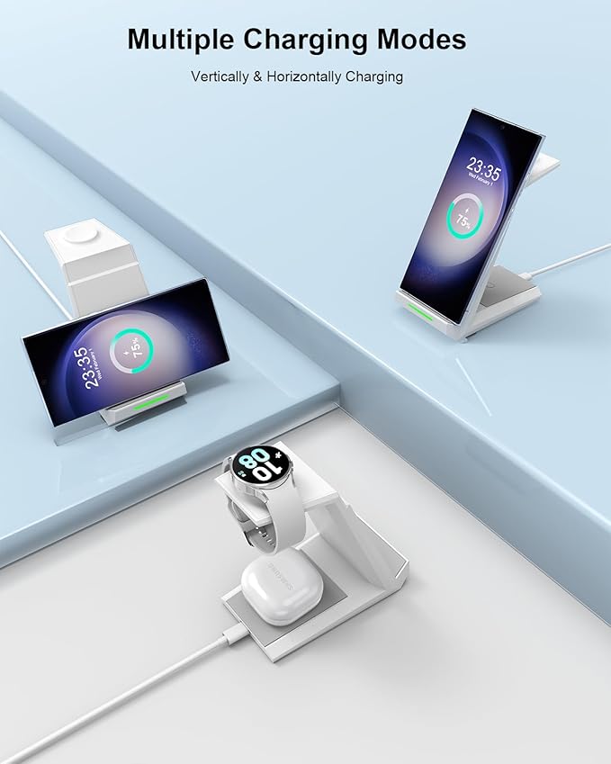 Wireless Charging Station for Samsung - NANAMI 3 in 1 Wireless Charger for Multiple Devices, Fast Charger Stand for Galaxy S25 S24 S23 Ultra S22 S21 Z Flip Fold 4,Watch 6/5/5 Pro/4/3,Galaxy Buds 2 Pro