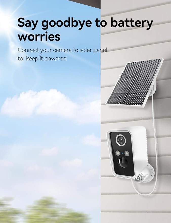 Solar Camera Outdoor Wireless, Battery Security Cameras with Solar Panel for Home Security, Motion Detection, Night Vision, Alexa, 2.4G Wi-Fi Only, Only Event Recording