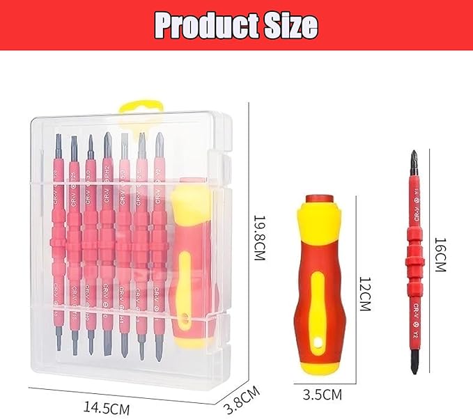 Insulated Electrician Screwdriver Set - 14 in 1 Magnetic Screwdriver Tool Kit Electrical Multifunctional Interchangeable CR-V Screwdrivers with Soft-Grip Screw Drivers