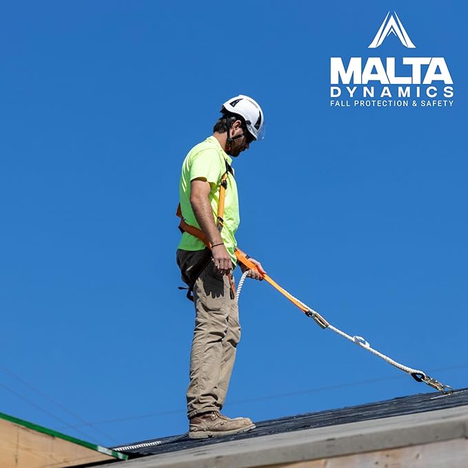 Malta Dynamics 50’ Roofer's Safety Bucket Kit – Warthog Pass-Thru Safety Harness, Reusable Roof Anchor, and 50’ Vertical Lifeline Assembly, OSHA/ANSI Compliant