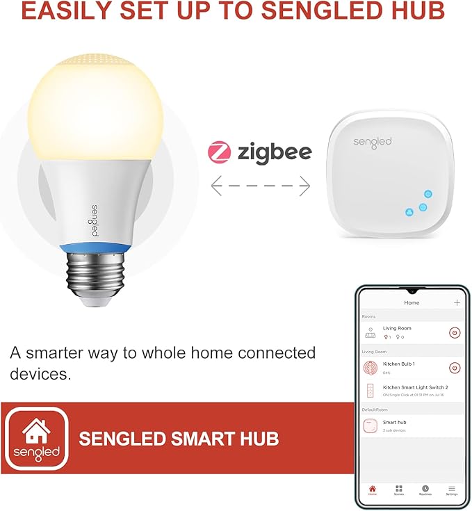 Sengled Smart Light Bulbs 100W, Zigbee Hub Required, Soft White Smart Bulbs Work with Alexa, Google, SmartThings, Echo 4th, Echo Show 10, Echo Plus, Dimmable A19 LED Light 2700K 1500LM, E26 1 Pack