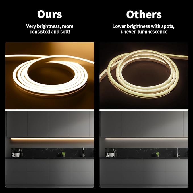 iNextStation 12V Warm White LED Strip Lights 16.4FT, Flexible Silicone Neon Rope Light, Waterproof, Cuttable, Dimmable & Linkable, for Cabinet, Ceiling, Wall, Bedroom, Kitchen, Garage (No Adapter)