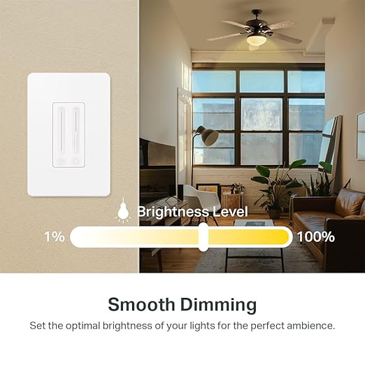 Kasa Smart Ceiling Fan Control & Dimmer Switch | Adjustable 4-Speed Fan & Brightness Control | Works w/Apple HomeKit, Alexa & Google Home | 2.4G Wi-Fi Only, Single Pole, Neutral Wire Required | KS240