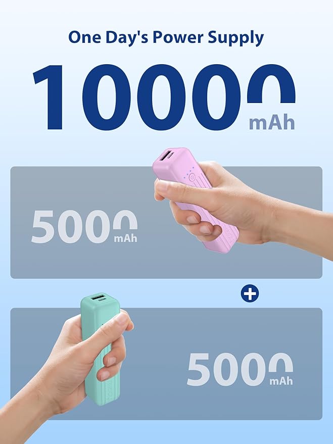 Miady 2-Pack Small Portable Charger, 5000mAh Battery Pack 3.45oz Lightweight Power Bank 5V/2.4A Output & 5V/2A Input Battery Pack Charger Mini Portable Phone Charger for iPhone, Samsung Galaxy etc