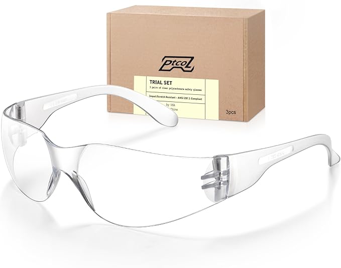 3 Pack Safety Glasses Bulk Pack Crystal Clear Lens Unisex Anti-Scratch Protective Goggles Impact Resistant Eyewear with ANSI Z87.1 Certified for Construction, Shooting and Laboratory
