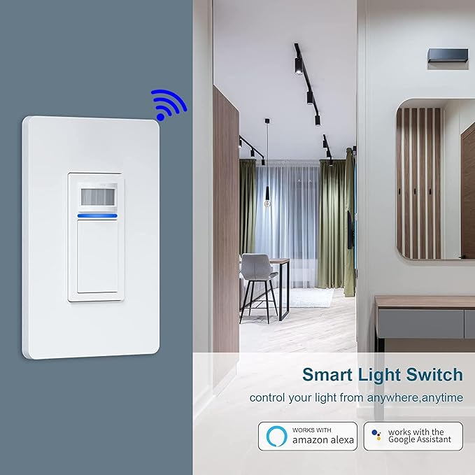 Nexete Smart Wi-Fi Motion Sensor Light Switch,Motion Detector PIR Infrared Motion for Alarm System & Smart Home Automation, Compatible with Alexa & Google Assistant (Sensor Switch 1-Pack)