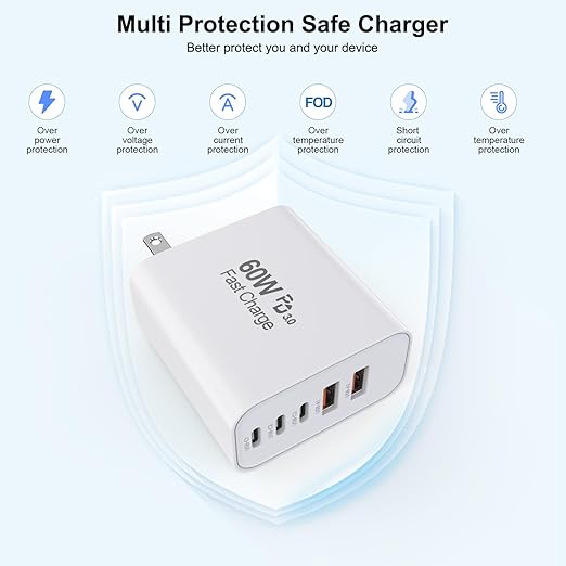 3-Pack Apple Charger Fast Charging,PD 60W 5 in 1 Multiport USB C Wall Charger Block Fast Charging, iPhone 16 Plug Wall Cube Quick Charge for iPhone16/16e/16 Pro/15Pro Max/14/13/12/11/XS/XR/SE2022,iPad
