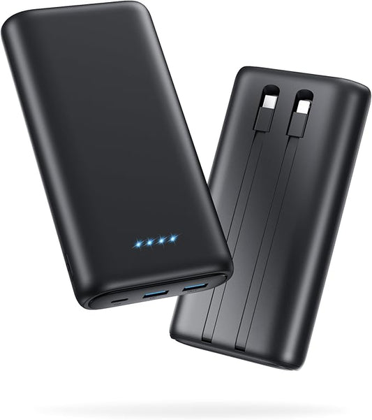Portable Charger 40,800mAh Power Bank 25W Portable Battery Pack with 2 Built in Cables [2024 Upgraded], PD QC4.0 Fast Charging Portable Phone Charger Compatible with iPhone 16/15,Android Samsung-Black