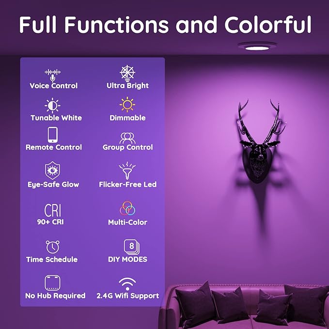 Smart Light Bulbs, 1600 Lumens Dimmable BR30 Bulbs, RGBWW Color Light Bulb, Flood Light Bulbs Compatible with Alexa, Google Assistant, WiFi & Bluetooth LED Bulbs, Music Sync,16W 4 Pack