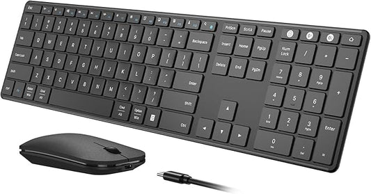 seenda Wireless Bluetooth Keyboard and Mouse Combo (USB + Dual BT), SKM64-3 Multi-Device Rechargeable Slim Keyboard and Mouse, Compatible for Win 7/8/10, MacBook Pro/Air, iPad, Tablet - Black