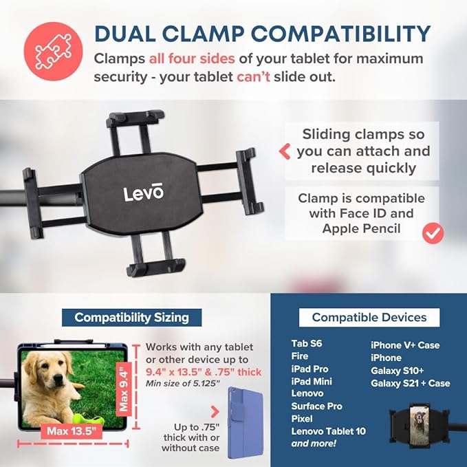 LEVO G2 Essential Tablet Floor Stand Tablet PCs, iPads, iPad mini, New iPad Pro, Galaxy, Nexus, Xoom, Surface Pro, Miix, Nook, Fire, and Other Tablets and e Readers Black Color